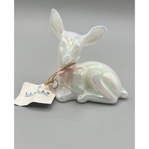 VTG Fenton Valentines Pearly Opalescent Glass Deer Pink Bow You're My Deer-est